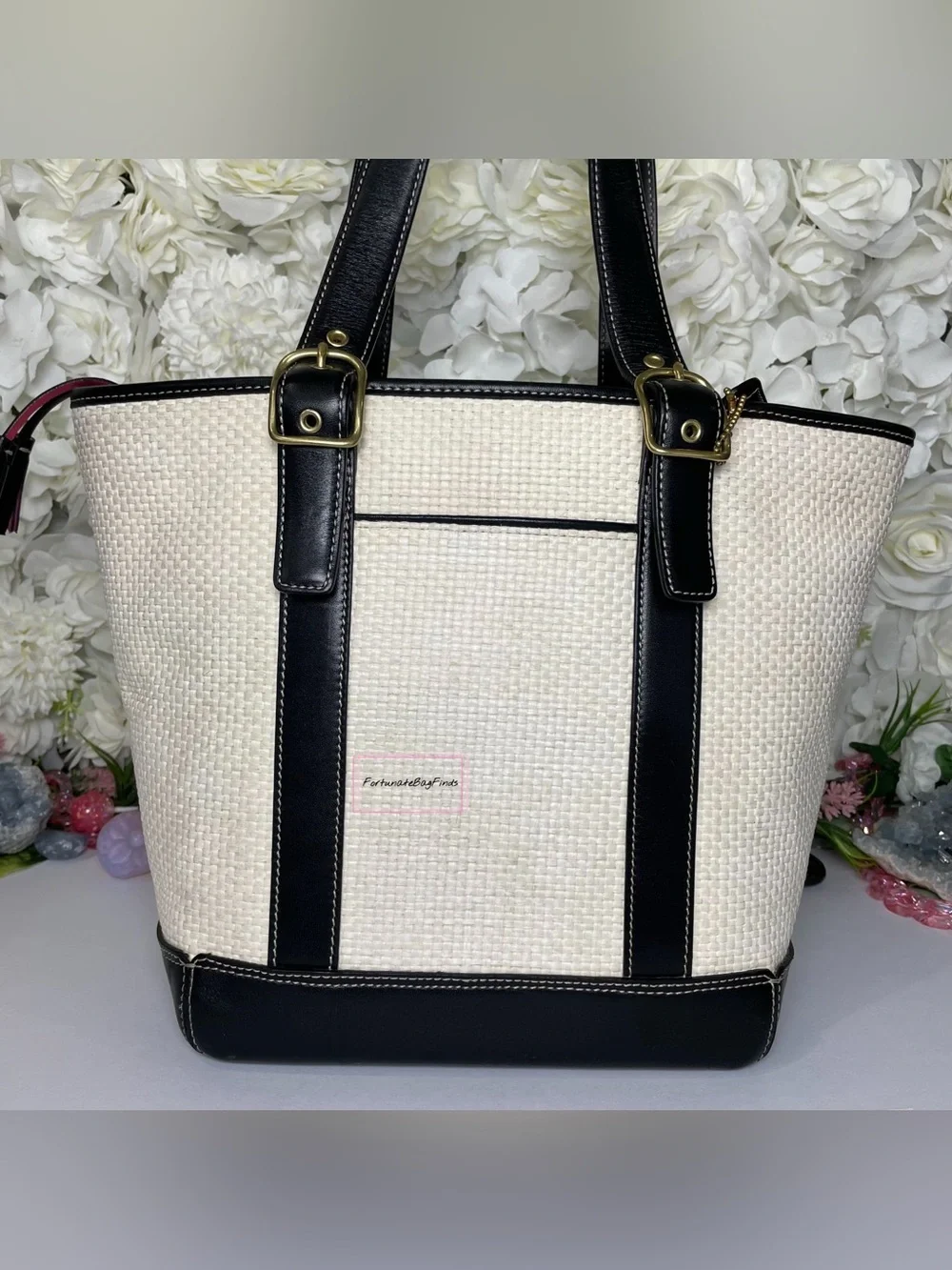 Vintage Y2K 2000s Coach Tote Coach Straw North South Tall Summer Beach Tote 8908 - Picture 3 of 12
